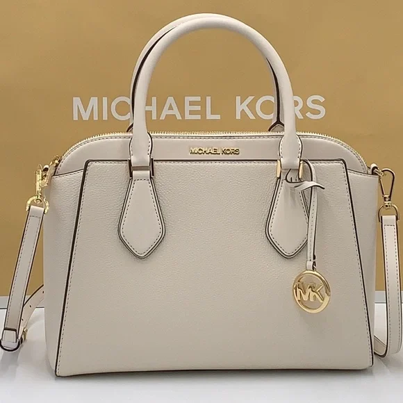 Michael Kors Daria Large Satchel Bag Leather Light Cream - Picture 4 of 16